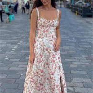 Commense Rosebud Corset Maxi Dress - Pink and White